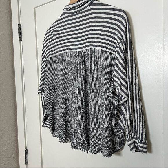 Jane + Delancey Shirt Women 2X Black White Button Up Striped Stretch Soft Rayon - Picture 7 of 12